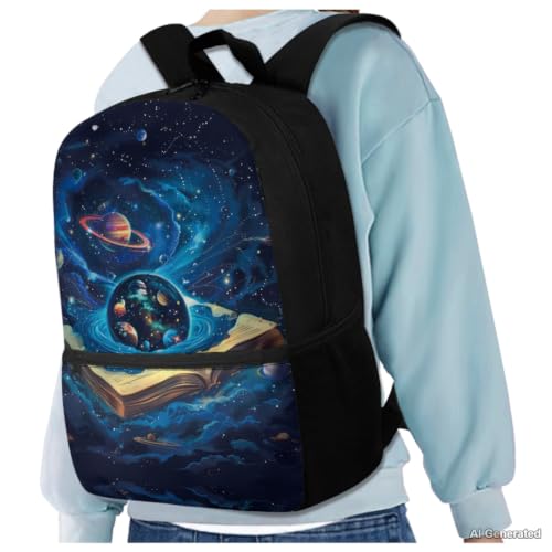 Book Galaxy Backpack for Boys Kids Backpack with Lunch Box Water Bottle Carrier and Pencil Case 4PCS Set Elementary School Backpacks for Boys Bookbag with Handle 17 Inch Schoolbag - color: Book Galaxy