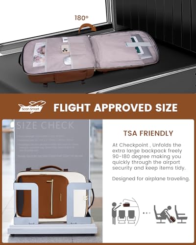 LOVEVOOK 50L Travel Backpack for Women & Men, Airline Approved Carry On Luggage with 3 Packing Cubes, TSA Overnight Bags, Waterproof Personal Item Bag, Weekender Essentials Backpacks fits 17" Laptop - color: Brown-beige-black, size: X-Large
