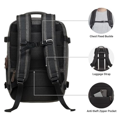 KAUKKO Thick Canvas Travel Backpack, Flight Approved Carry On Backpack with Shoe Pouch and 15.6 inch Laptop Compartment, 40L Luggage Casual Daypack Weekender Bag 10-BLACK - color: 10-black
