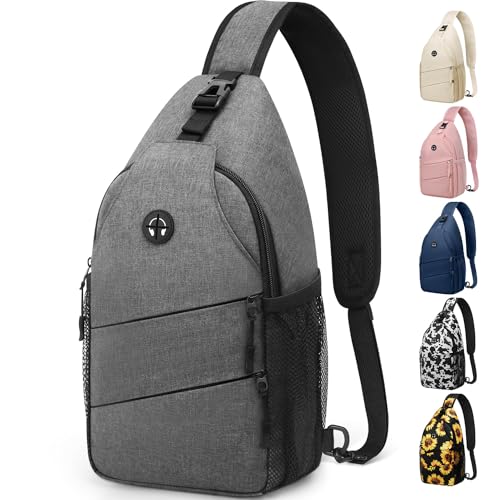 Pritent Crossbody Bags for Women Men Trendy Sling Bag Backpack Casual Chest Bag with Convertible Shoulder Strap - color: Light Grey, size: Medium