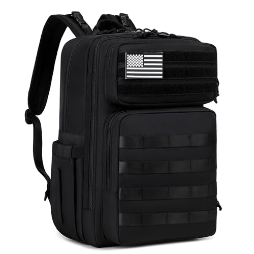 LORADI Large Dad Diaper Bag Backpack, Tactical Style, Black | Stroller Clips, Luggage Sleeve for Travel, Insulated Pockets - color: Black
