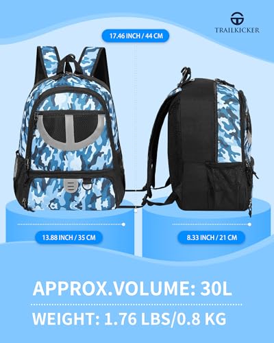 Basketball Bag Backpack for Men Women with Ball & Shoes Compartment 30L Capacity Lightweight Breathable Boys Girls Soccer Ball Bag Backpack Fit Volleyball Football Sports Travel School Gym - color: TK8BlueCamo