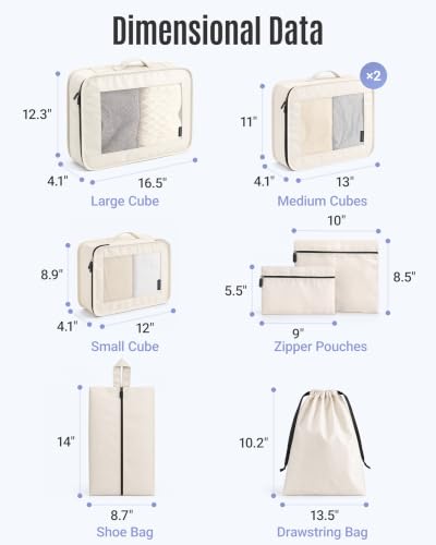 LIGHT FLIGHT 8 Set Packing Cubes for Travel, Durable Travel Essentials for Cruish Ship, Suitcase Organizer Packing Bags (8-Pack 1L+2M+1S+1Shoe bag+2Toiletry Bags+1Laundry Bag) - color: Navy Blue