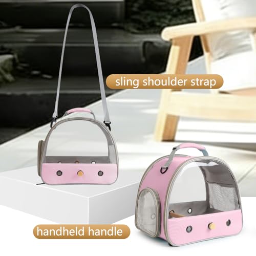 Bird Carrier, Portable Small Bird Parrot Parakeet Carrier with Standing Perch and Stainless Steel Tray, Side Access Window Collapsible (Pink, Clear Windows) - color: Pink