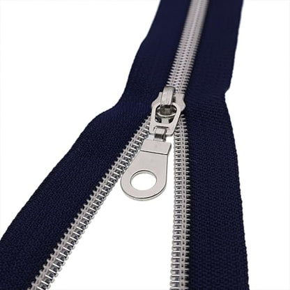 #5 Silver Metallic Nylon Coil Zippers by Yard Bulk Coil Zipper Roll 10 Yards with 25pcs Silver Pull for DIY Sewing Craft Bag(Navy Blue) YIGUANXIN - color: Navy Blue-Silver