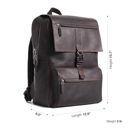 Leather Backpack for Men & Women, Classic Dark Brown - Handcrafted Top Grain Leather Backpack with 17 Inch Laptop Sleeve - Lightweight, Stylish & Durable for Business & Travel - 33cm x 16cm x 40cm - color: Dark Brown