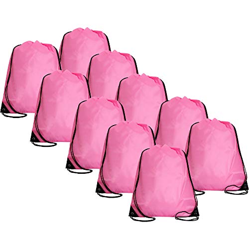 Threadart Pink Drawstring Backpack - Pack of 10 Cinch Sack 15x18.5 | Pack of 10 Pink drawstring cinch backpacks, 15"x18.5"; for gym, sports, travel, school & DIY decorating - color: Pink
