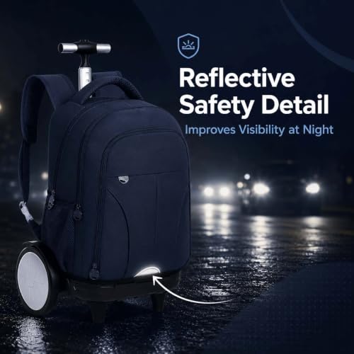 AGSDON Quiet Glide Rolling Backpack with Lunch Box Set - Large Wheel Water-Resistant Wheeled Bag for Business, Travel, and College | Navy Blue 3-in-1 Organizer Backpack - color: Reflective Blue - Rolling Backpack