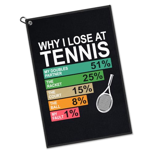 Why I Lose At Tennis Towel with Clip, Funny Tennis Player Accessories for Men Women, Christmas Birthday Retirement Gifts for Doubles Partner Sport Lover Player Fan Coach Friend - color: Black11