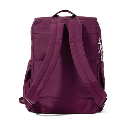 Baggallini Flap Laptop Backpack - 15"x11" Lightweight Work Travel Bag w/Luggage Sleeve & RFID - color: Mulberry