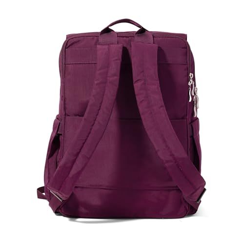 Baggallini Flap Laptop Backpack - 15"x11" Lightweight Work Travel Bag w/Luggage Sleeve & RFID - color: Mulberry