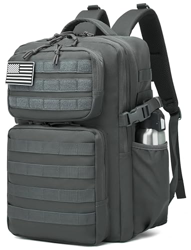 Wotony Military Tactical Backpack for Men Waterproof Daypack 3 Day Assault Pack Molle Bag with Water Bottle Holder - color: Grey, size: 35L