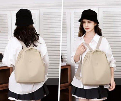 Mini Nylon Women Backpacks,Small Ladies backpacks Casual Lightweight Shopping Travel Daypack (Beige) - color: Beige