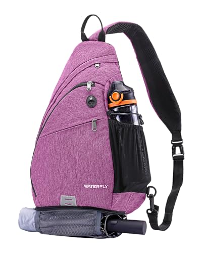 WATERFLY Sling Bag Crossbody Backpack: Over Shoulder Daypack Casual Cross Chest Side Pack - color: Purple 1