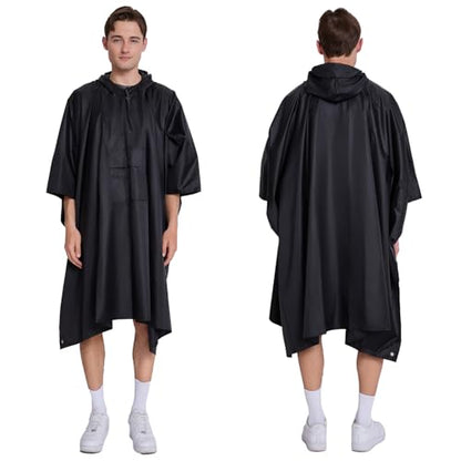 Hooded Waterproof Raincoat, Unisex Outdoor Hiking Camping Mat and Small Tent - color: Black