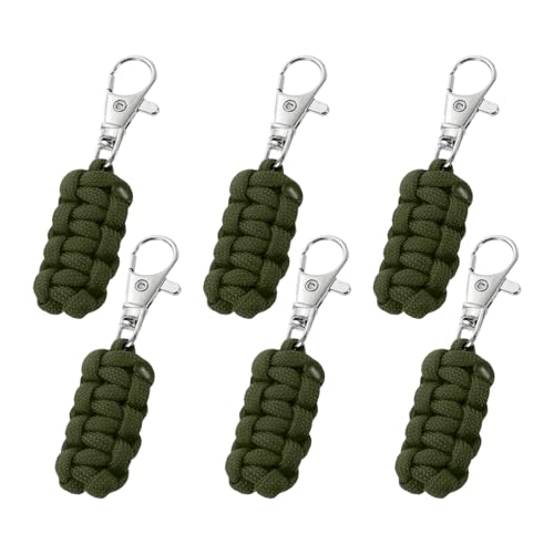 YELARXI Paracord Zipper Pull Polyester Zipper Pulls Replacement Woven Rope with Metal Clasp, 80 mm Length Fit for Backpacks Clothing Luggage Accessories - Cylinder (6 Pack, Olive Green) - color: Olive Green