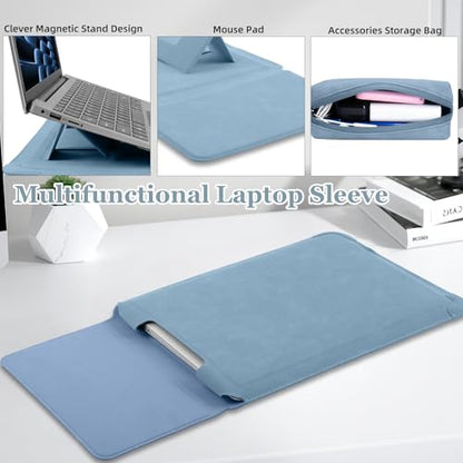 13-14 Inch Protective Laptop Sleeve Case with Stand, for MacBook Pro 14'' M5~M1, Pro/Max(2026-2021), MacBook Air 13.6'' M5-M2, (2026-2022), Matte PU Leather Laptop Case 13-14" (Light Blue) - color: Light Blue, size: 13-14 Inch