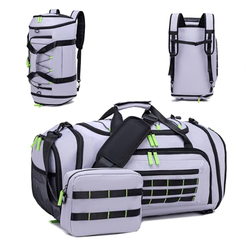 Gym Bags for Men & Women,46L Sports Travel Duffel Bag with Shoe Compartment,Expandable Carry On Weekender Bag for Airplane,Water Resistant Workout Overnight Backpack for Travel Gym,Grey - color: gray
