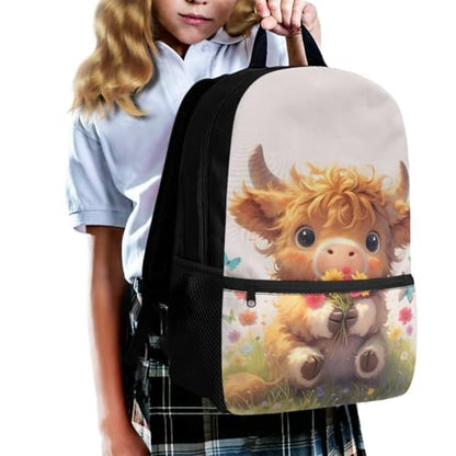 Kids Backpack 3 PCS Set Cartoon Highland Cow Backpacks Set for Boys Girls 3 in 1 School Bag Bookbag with Lunch Box Pen Bag Set for Elementary Kindergarten - color: Highland Cow