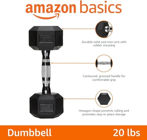 Amazon Basics Rubber Hex Dumbbell Hand Weight - size: 20 Pounds, style: 20 Pounds