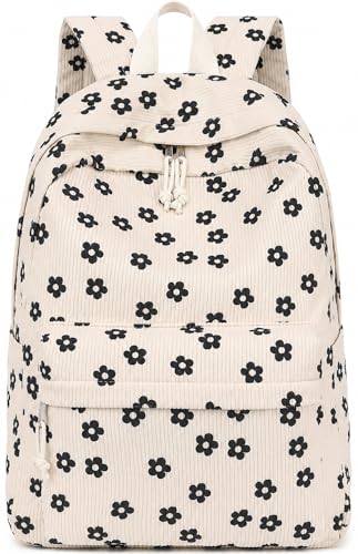 Bluboon School Backpack for Teen Girls Bookbags Elementary High School Corduroy Laptop Bags Women Travel Daypacks - color: Corduroy Floral Beige