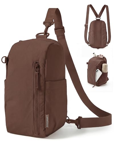 BAGSMART Small Sling Bag for Women, Fast Track Crossbody Bag Mini Backpack purse for Daily Travel Gym - color: Coffee