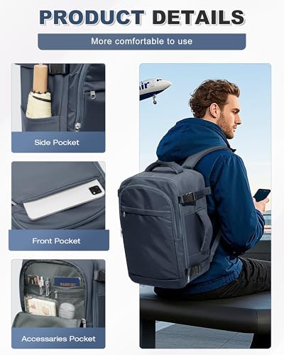 VGCUB Vacuum Backpack Travel with Pump, 40L Carry On Travel Backpack Flight Approved TSA, Vacuum Seal Compression Bags for Clothing, Waterproof Personal Item Bag for Women Men Royal Blue - color: A-royal Blue With Vacuum Bag
