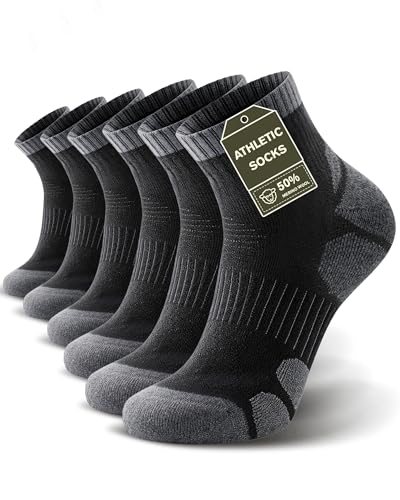 TANSTC Merino Wool Hiking Socks, Breathable Cushioned Running Socks, Moisture Wicking Anti-Blister for Men Women - 3 Pairs - color: Short-black (3 Pairs), size: 10-12