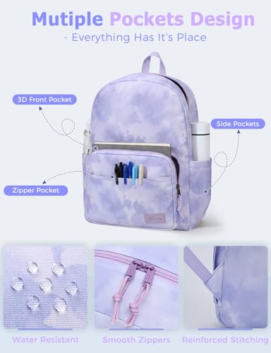 VASCHY School Backpacks, Lightweight Bookbag Schoolbag for Teen Girls Casual Basic Simple Daypack for Women Lavender Tie-Dye - color: Lavender Tie-dye