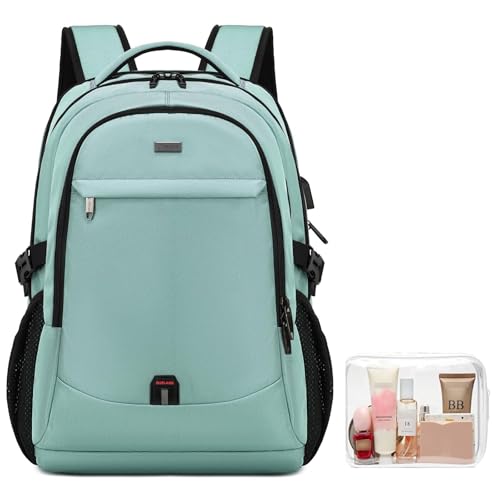 DUSLANG 17 Inch Laptop Backpack for Travel Water Resistant College Backpack for Men/Women Laptop Bag with USB Charging Port and Clear Cosmetic Toiletry Bag, Green A - color: 30191 Green With Clear Toiletry Bag, size: 17 Inch