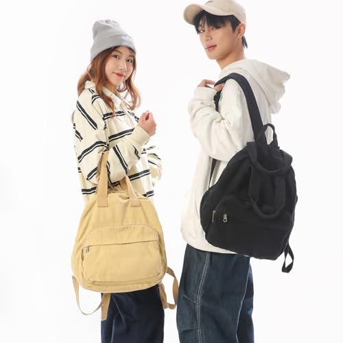 MaxxCloud Unisex Casual Canvas Laptop Backpack,Lightweight Work Daypack Travel Bag,Men Women Top Handle Rucksack - color: Black