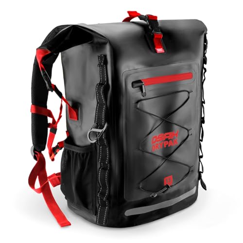 OSAH DRYPAK Waterproof Backpack Dry Bag 25L/35L/55L/85L – Heavy Duty Roll-Top Hiking Backpack Sack Keeps Gear Dry for Travel, Kayaking, Boating, Camping, Rafting and Fishing - color: Black Red, size: 55L