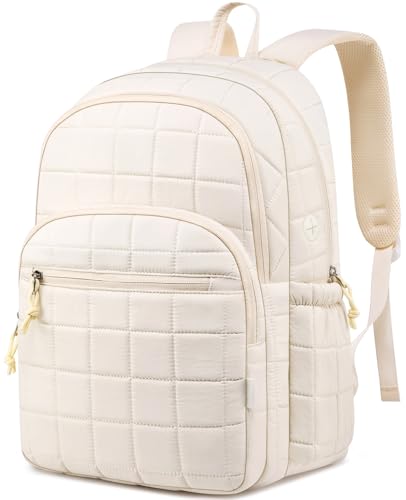 kadilong 17.3 Inch Laptop Backpack for Women College Travel,Quilted Daypack Bookbag for School Teen Girls Mochilas Mujer,Beige - color: Beige, size: 17,3 inch