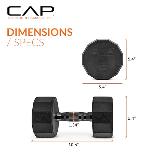 CAP Barbell Coated Hex Dumbbell Weight - Single | 10-120 lbs | Multiple Options - size: 25 lb, style: 12-Sided - Black Handle