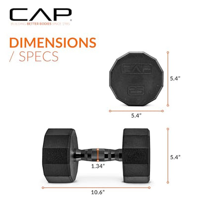 CAP Barbell Coated Dumbbell Weight | Multiple Options Pairs & Sets - size: 25 lb - Pair, style: 12-Sided - Black Handle