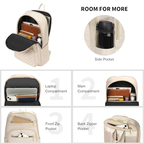 GAEKEAO Laptop Backpack Purse for Women 15.6 Inch Travel Computer Bags Fashion Casual Daypacks for Work College Business Beige - color: White