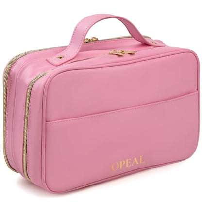 2-in-1 Travel Makeup and TSA Toiletry Organizer for Women – Flexible Compartments, Clear TSA Window, Wipe Clean Vegan Leather, Gift Box Included – Carry-On Approved, Cream - color: Pink