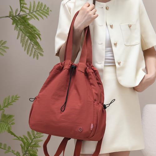 Casual Lightweight Small Backpack For Women 14.5 Inch Durable Drawstring Dual Use Travel Daypack - color: Dark Pink