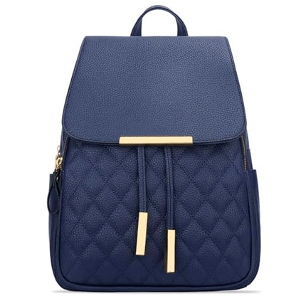 KKXIU Quilted Trendy Leather Backpack Purse for Women and Ladies Shoulder Travel Daypacks Bags (Navy) - color: Navy, style: Backpack