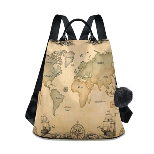 ALAZA Ancient Map Of The World Vignettes Compasses Dragons Sailboats Backpack Purse with Adjustable Straps for Woman Ladies - color: Multi 7