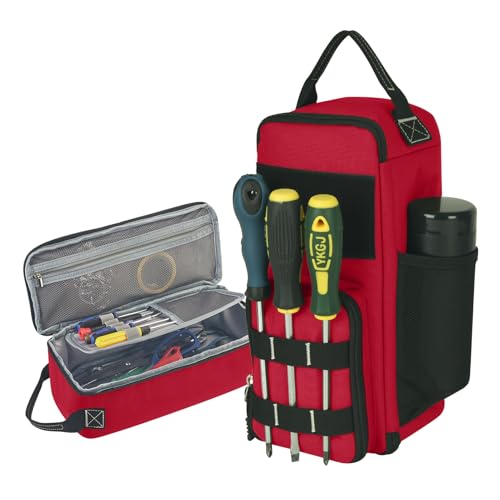 12.6" Heavy Duty Small Tool Bag Pouch for Men with Multiple Pockets,Red - color: Red