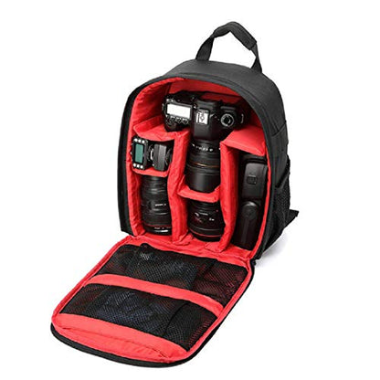 Elonglin Camera Backpack Waterproof Bag Compact Camera Cases for DSLR/SLR and Accessories (Black 2) - color: Red Liner