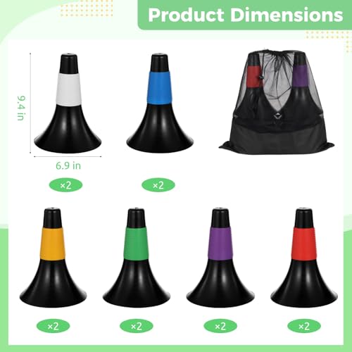 12 Pcs Agility Training Sport Cones with Carry Mesh Bag, 9.4 in Stackable Soccer Cones for Football and Basketball, Plastic Marker Cones for Speed Drills, Dog Training Obstacle Course Equipment