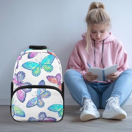 Butterfly Animal Color Print Durable 17 Inch Laptop Backpack for High School & College Students - Lightweight Water Resistant Bookbag with Adjustable Shoulder Strap & Side Bottle Pocket - color: Butterfly Animal Color Print