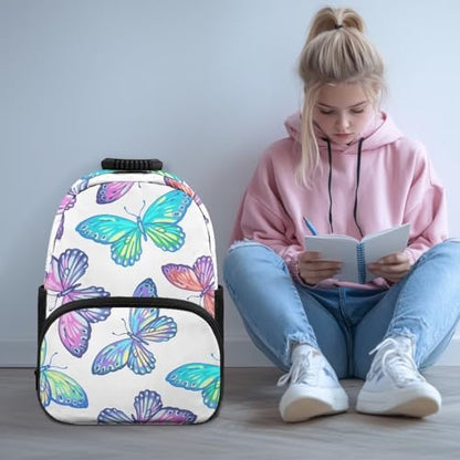 Butterfly Animal Color Print Durable 17 Inch Laptop Backpack for High School & College Students - Lightweight Water Resistant Bookbag with Adjustable Shoulder Strap & Side Bottle Pocket - color: Butterfly Animal Color Print