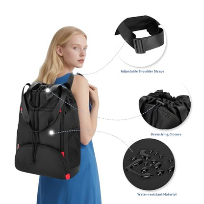 seyfocnia Drawstring Backpack,Gym Bags with Shoes Compartment Sports Gym Backpack Drawstring Bag Cinch Bag Swim Soccer Beach for Woman Men-Black