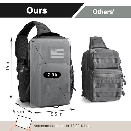 Rover Sling Pack Tactical Shoulder Sling Bag Backpack with Bottle Holder Crossbody Chest Bag, Black with Grey Patch - color: Black With Grey Patch
