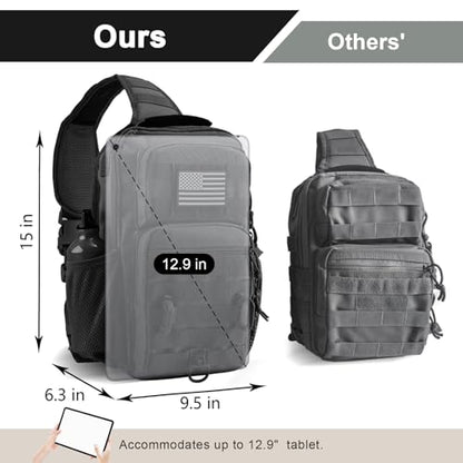 Rover Sling Pack Tactical Shoulder Sling Bag Backpack with Bottle Holder Crossbody Chest Bag, Black with Grey Patch - color: Black With Grey Patch