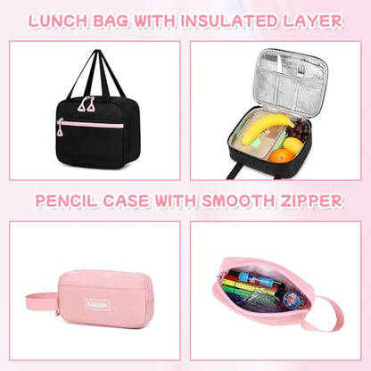 PIG PIG GIRL Girls Backpack, Kids Backpack for Girls with Anti-theft Back Pocket, Lightweight School Backpacks, Watrer Resistant, Bookbag for Elementary Primary School, Black Pink,3pcs - color: Black Pink 3pcs
