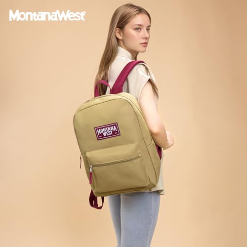 Montana West Backpack for Women Men 2 PCS Lightweight College Bookbags Casual Daypack Backpacks for Commute & Travel - color: Black & Khaki